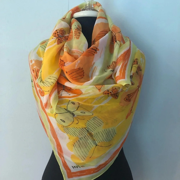 44” Square Large Vera for Target Orange Butterfly Chiffon Scarf - Picture 4 of 7